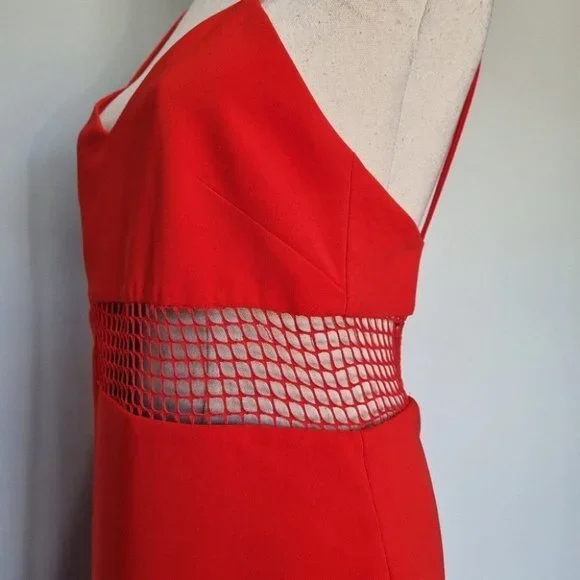 By Johnny Red V-Neck Mesh Panel Sheath Midi Dres Size 12 - Picture 6 of 8